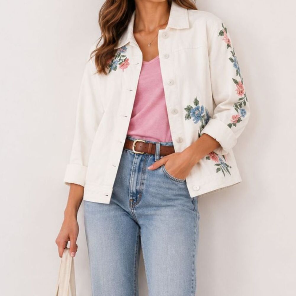 Vintage Alfred Dunner floral denim jacket - Size 16P